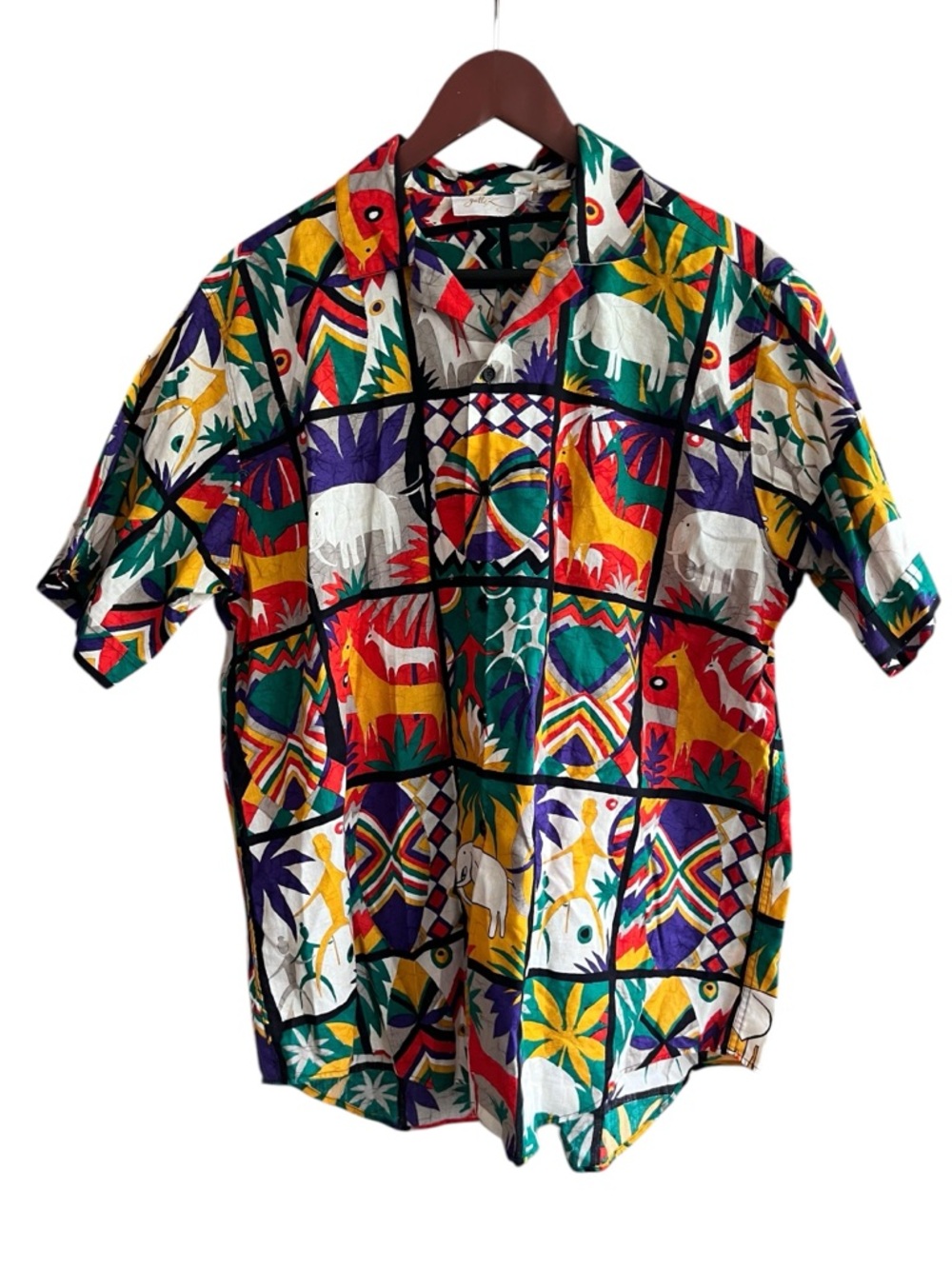 Vintage Animal & Geometric Print Short Sleeve Shirt and shorts set